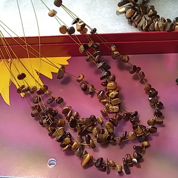 Necklace Earring Bracelet Set, Brown Stones - Picture 5 of 5